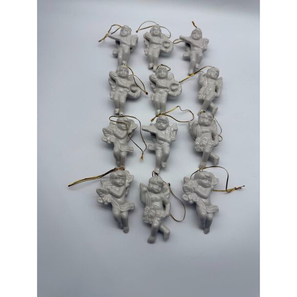 Vintage Ceramic Christmas ANGEL Cherub White Hang Ornaments - Picture 1 of 5